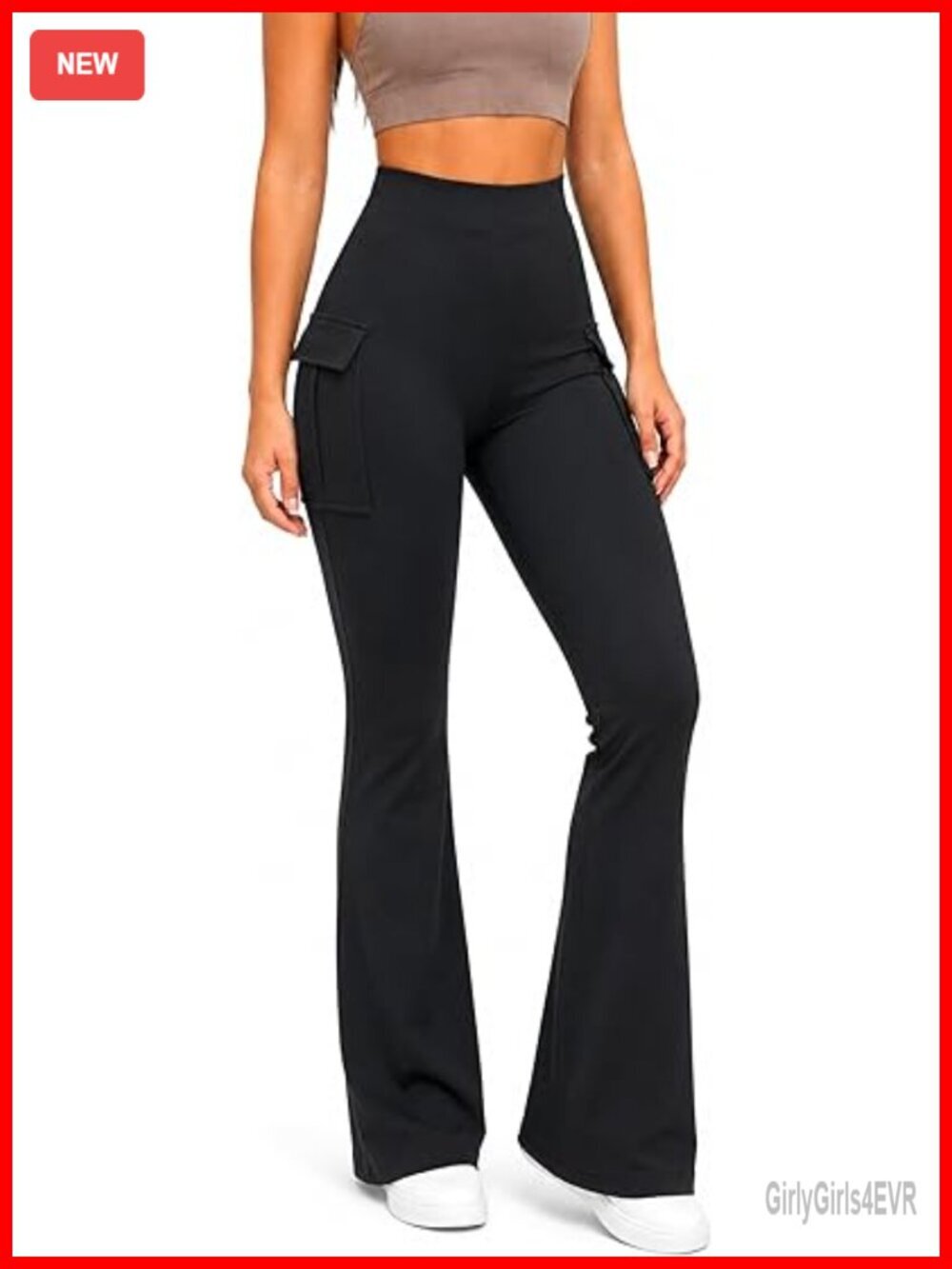 75% Nylon High Waisted Bootcut Yoga Pants with Side Pockets